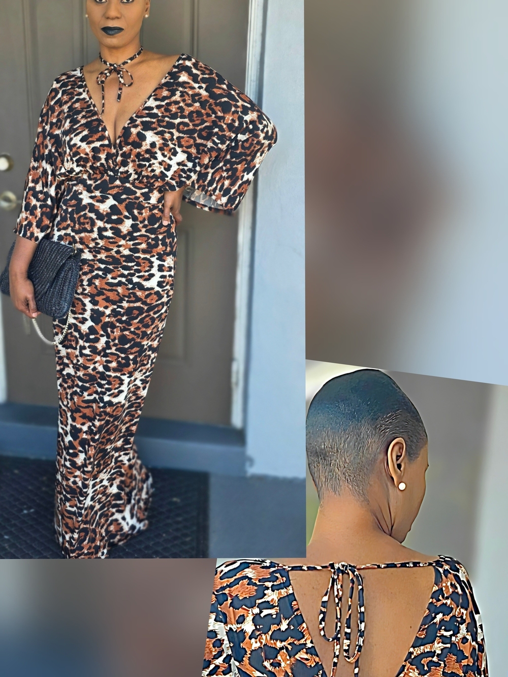 Elegant Leopard Print Maxi Dress - Brown/Black